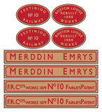 Ffestiniog Railway 'Merddin Emrys' loco set plates