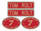 Talyllyn Railway 'Tom Rolt' loco set plates